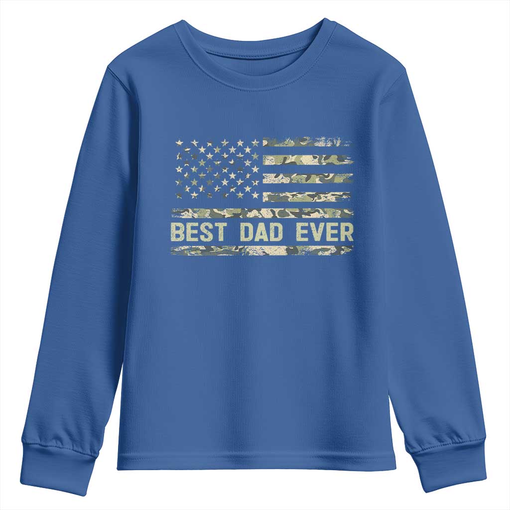 Best Dad Ever Youth Sweatshirt Military Dad American Flag Camo TS14 Royal Blue Print Your Wear