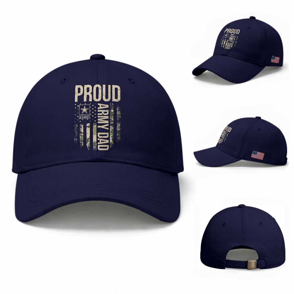 Proud Army Dad Camo American Flag Veteran Gift Baseball Cap TS14 Baseball Cap Universal Fit Dark Blue Print Your Wear