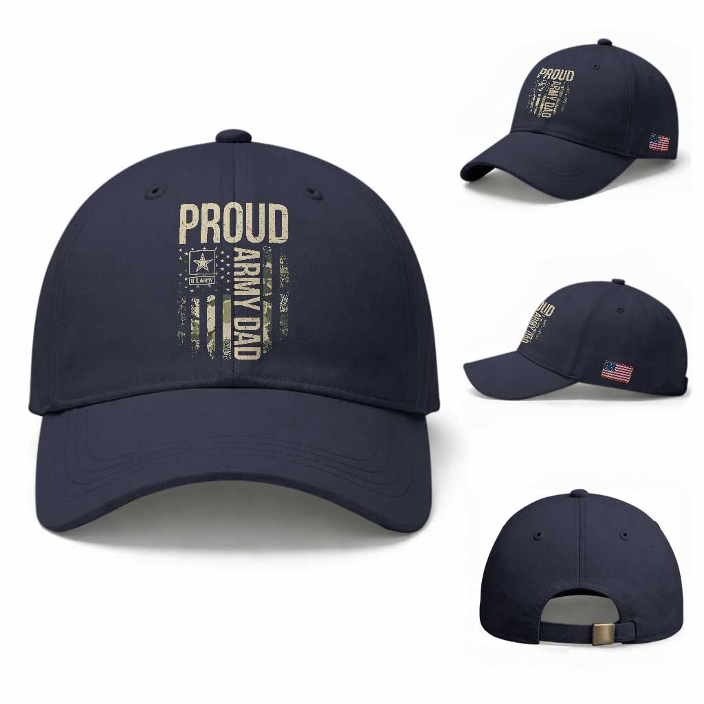 Proud Army Dad Camo American Flag Veteran Gift Baseball Cap TS14 Baseball Cap Universal Fit Navy Print Your Wear