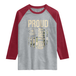 Proud Army Dad Camo American Flag Veteran Gift Raglan Shirt TS14 Heather Gray Heather Red Print Your Wear