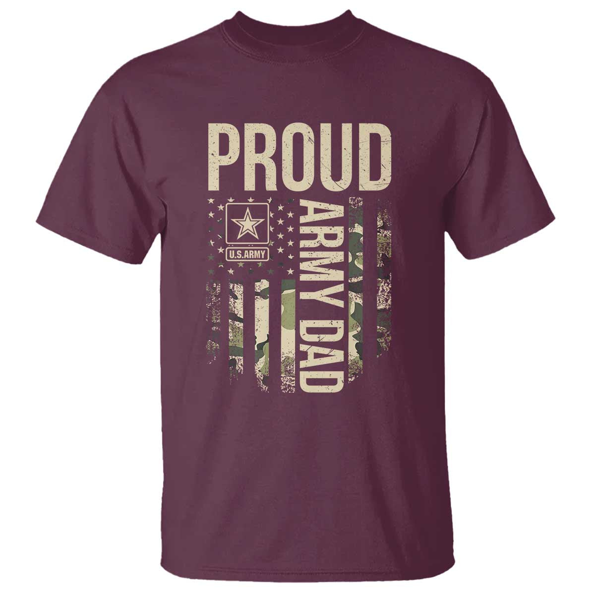 Proud Army Dad Camo American Flag Veteran Gift T Shirt TS14 Maroon Print Your Wear