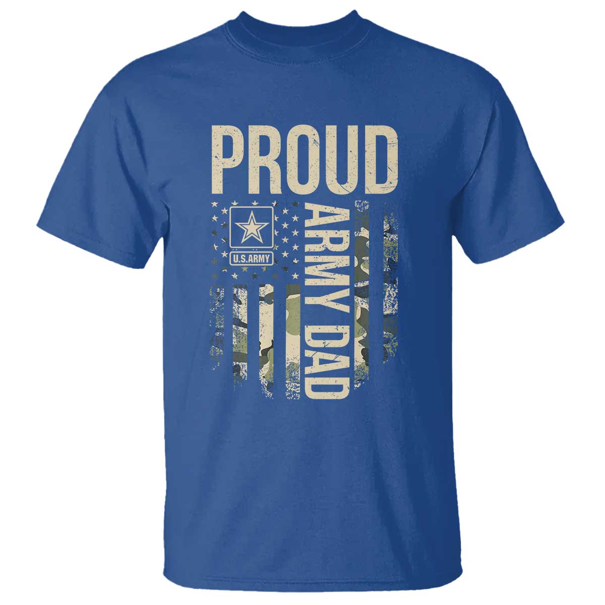 Proud Army Dad Camo American Flag Veteran Gift T Shirt TS14 Royal Blue Print Your Wear