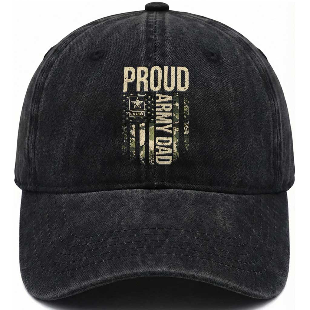 Proud Army Dad Camo American Flag Veteran Gift Washed Cotton Baseball Cap TS14 Print Your Wear