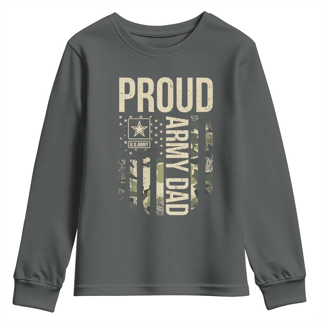 Proud Army Dad Camo American Flag Veteran Gift Youth Sweatshirt TS14 Dark Heather Print Your Wear