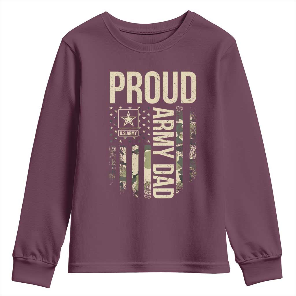 Proud Army Dad Camo American Flag Veteran Gift Youth Sweatshirt TS14 Maroon Print Your Wear