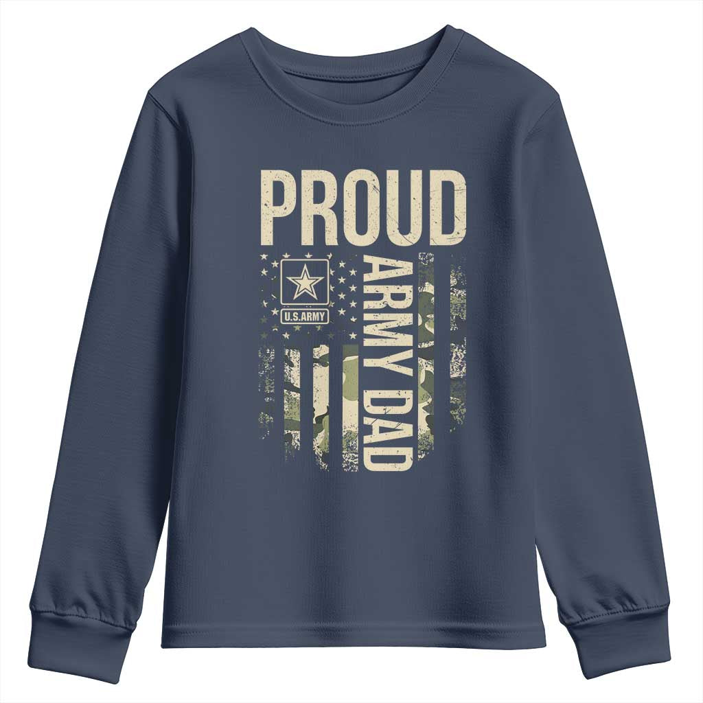 Proud Army Dad Camo American Flag Veteran Gift Youth Sweatshirt TS14 Navy Print Your Wear