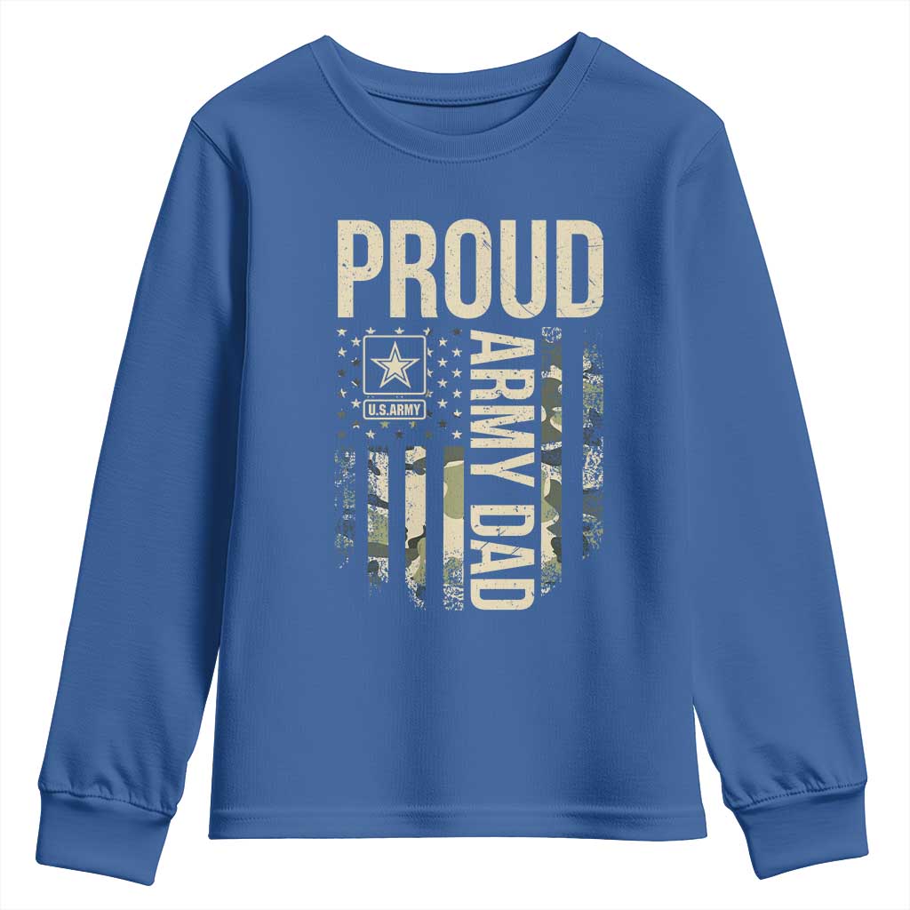 Proud Army Dad Camo American Flag Veteran Gift Youth Sweatshirt TS14 Royal Blue Print Your Wear