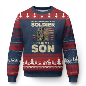 He Is Not Just A Soldier He Is My Son Ugly Christmas Sweater Proud US Army Son TS14 Navy Red Print Your Wear