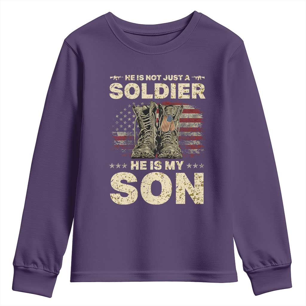 He Is Not Just A Soldier He Is My Son Youth Sweatshirt Proud US Army Son TS14 Purple Print Your Wear
