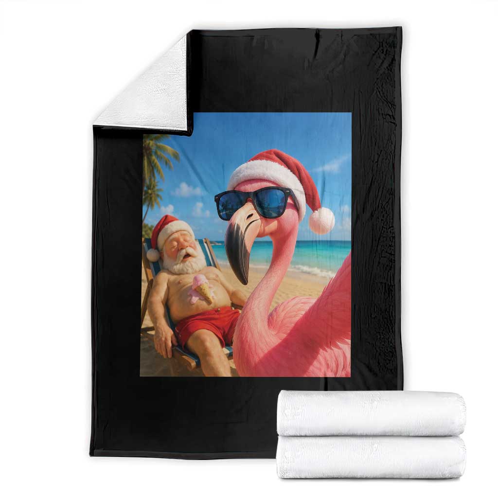 Funny Flamingo Beach Selfie Throw Blanket Christmas in July TS14 Black Print Your Wear