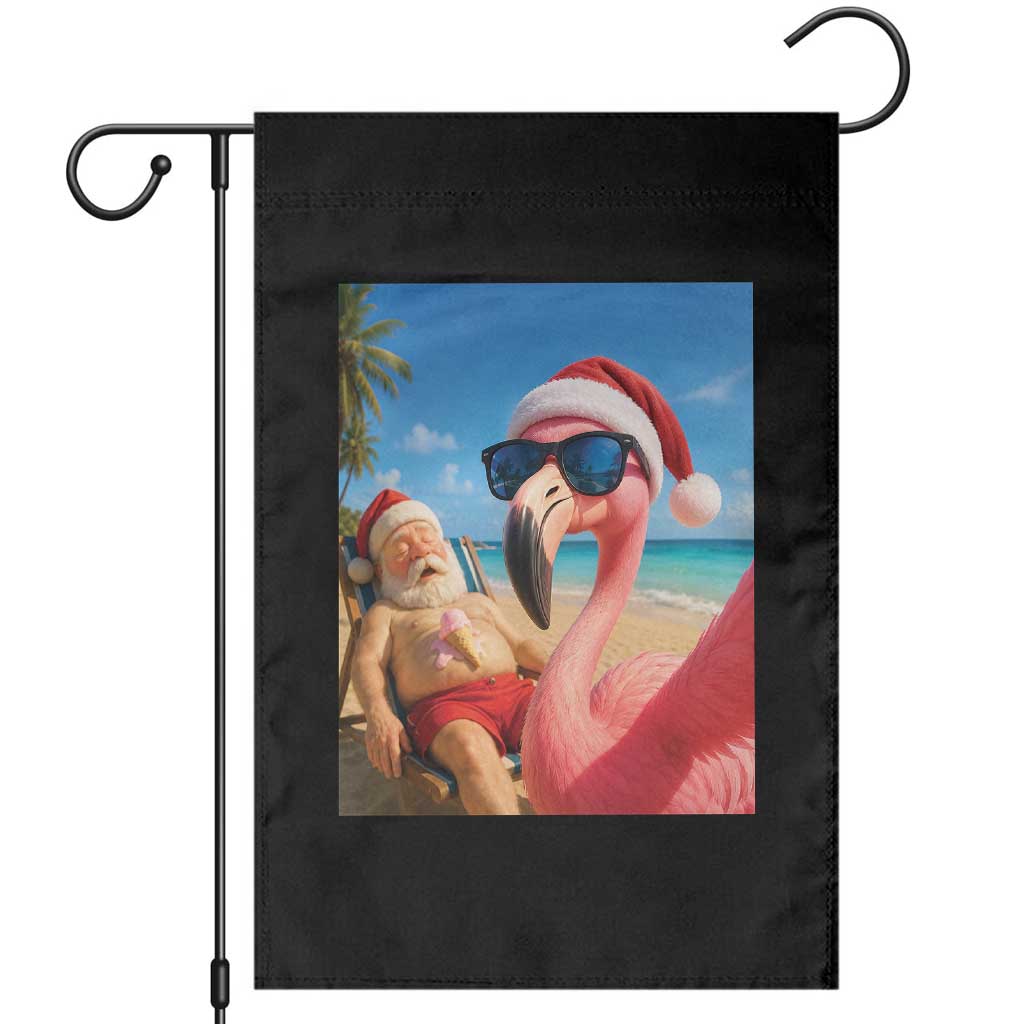Funny Flamingo Beach Selfie Garden Flag Christmas in July TS14 Black Print Your Wear