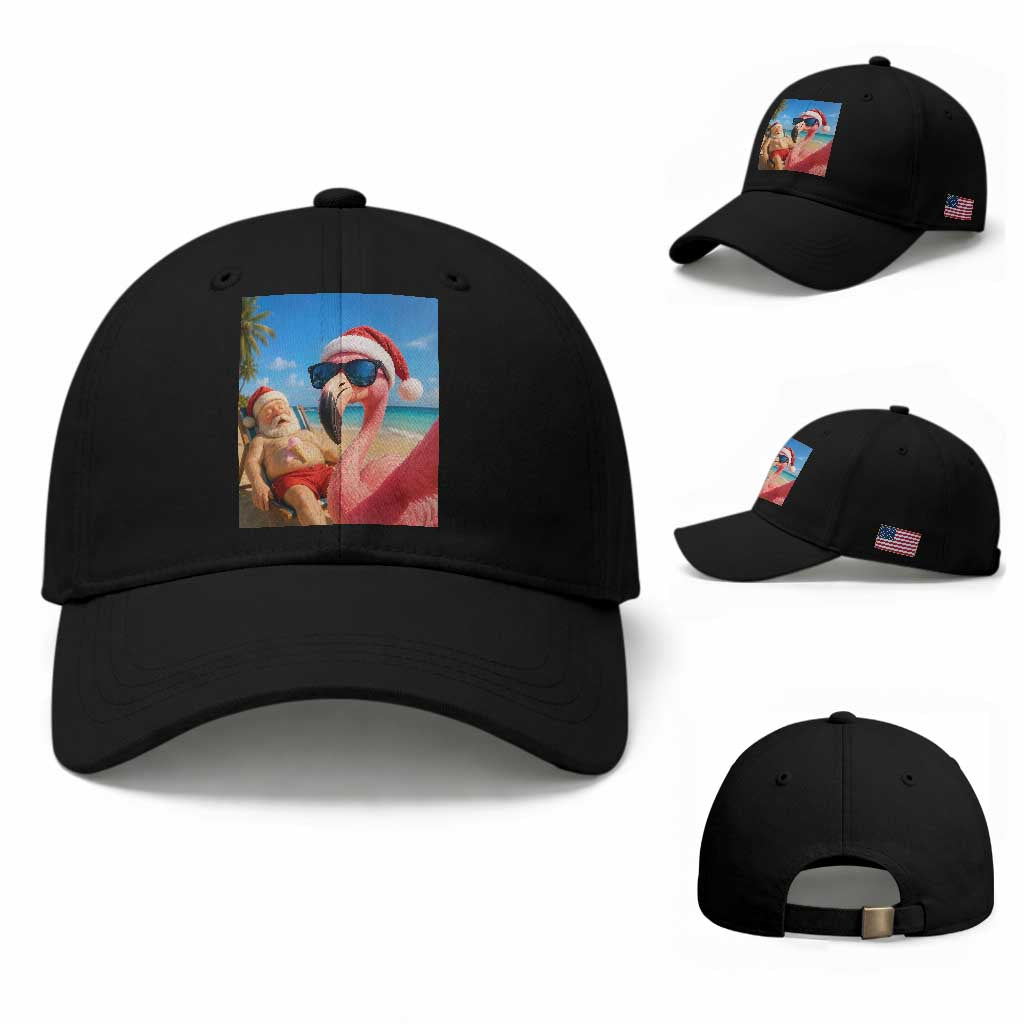 Funny Flamingo Beach Selfie Baseball Cap Christmas in July TS14 Baseball Cap Universal Fit Black Print Your Wear
