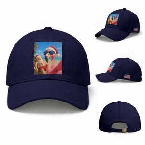 Funny Flamingo Beach Selfie Baseball Cap Christmas in July TS14 Baseball Cap Universal Fit Dark Blue Print Your Wear