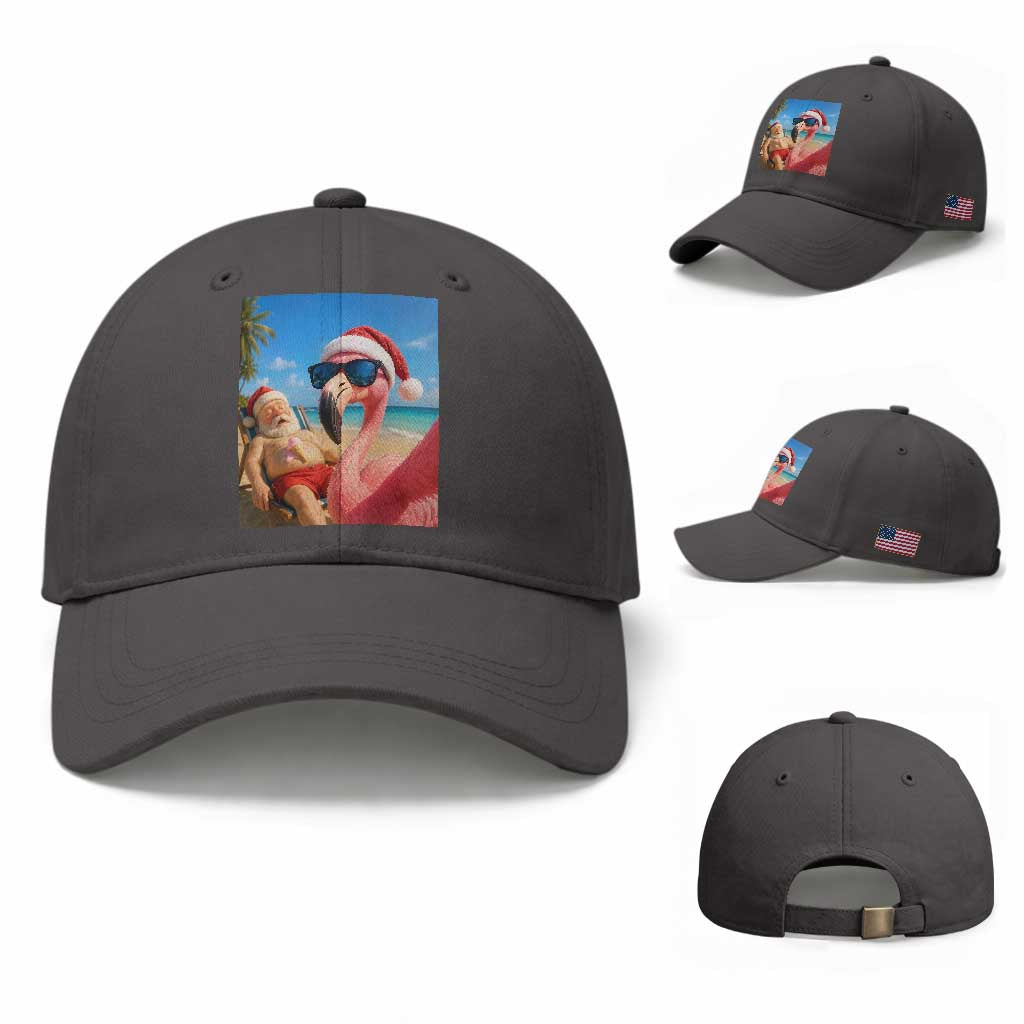 Funny Flamingo Beach Selfie Baseball Cap Christmas in July TS14 Baseball Cap Universal Fit Dark Gray Print Your Wear