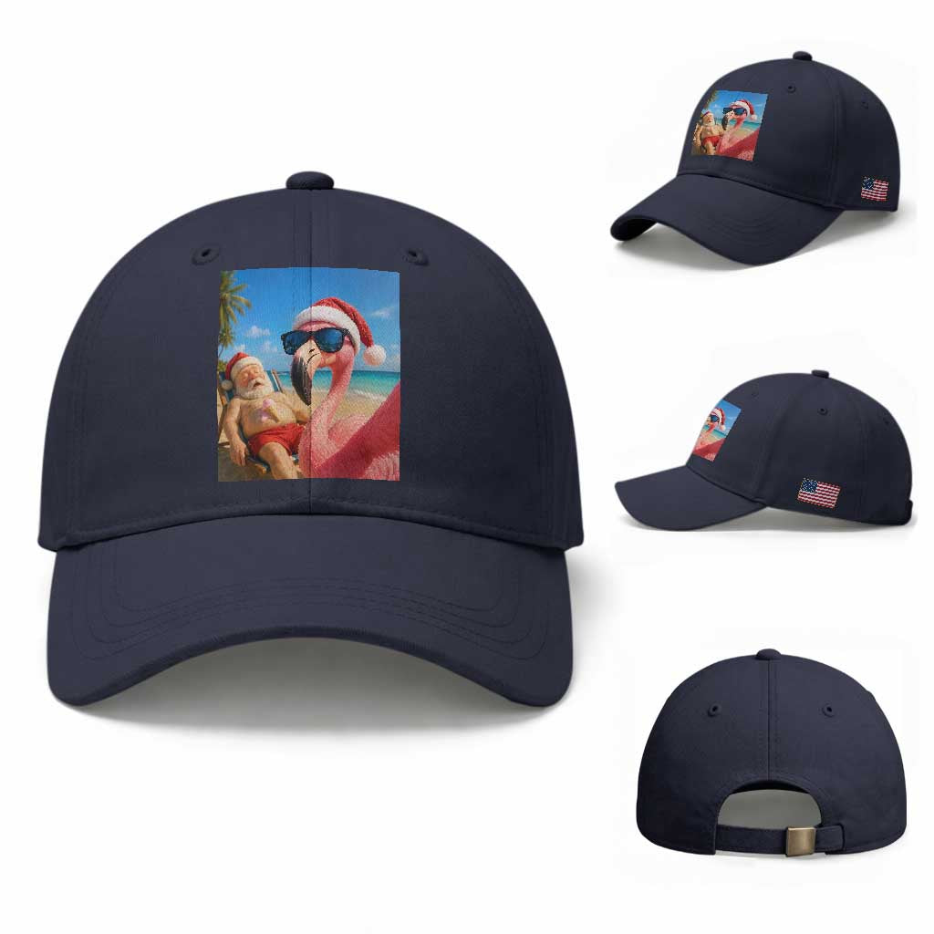 Funny Flamingo Beach Selfie Baseball Cap Christmas in July TS14 Baseball Cap Universal Fit Navy Print Your Wear