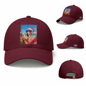 Funny Flamingo Beach Selfie Baseball Cap Christmas in July TS14 Baseball Cap Universal Fit Maroon Print Your Wear