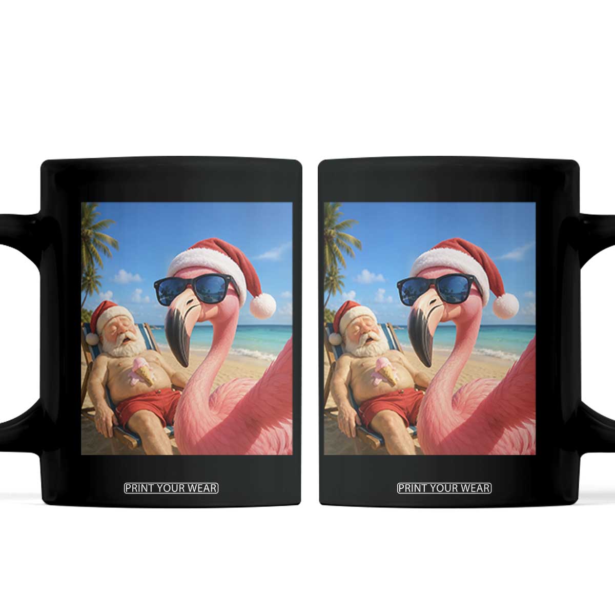 Funny Flamingo Beach Selfie Coffee Mug Christmas in July TS14 Black Print Your Wear