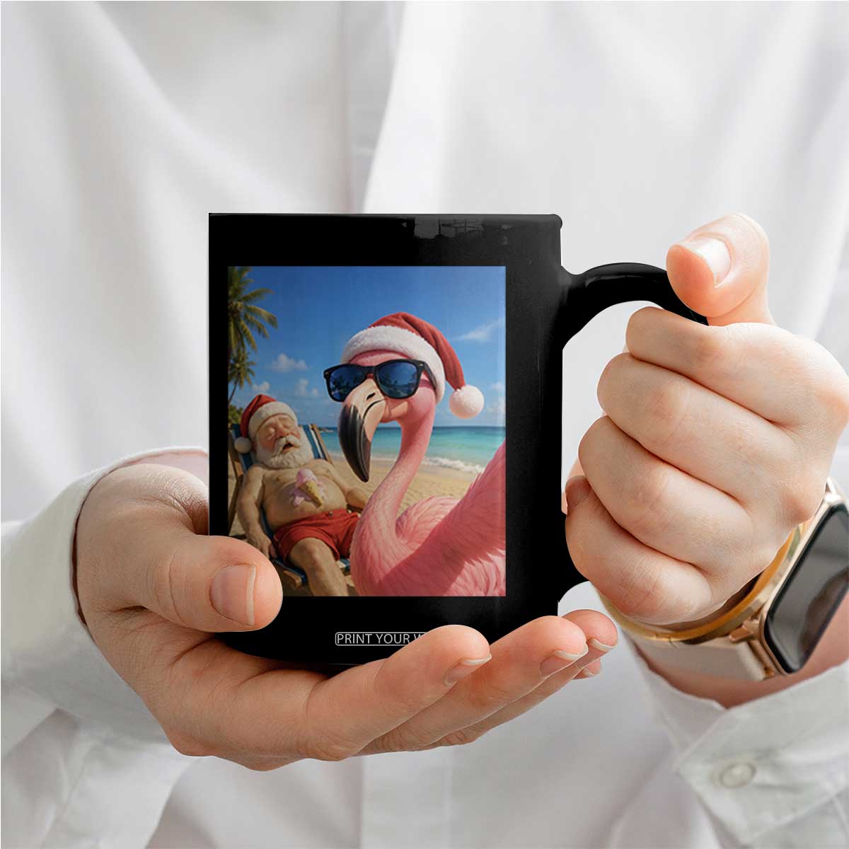 Funny Flamingo Beach Selfie Coffee Mug Christmas in July TS14 Print Your Wear