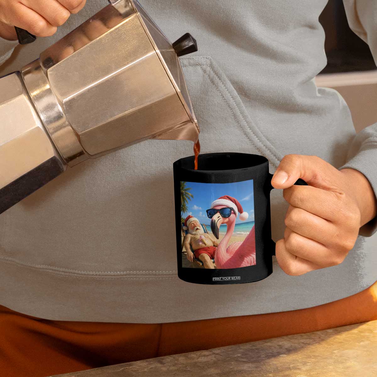 Funny Flamingo Beach Selfie Coffee Mug Christmas in July TS14 Print Your Wear