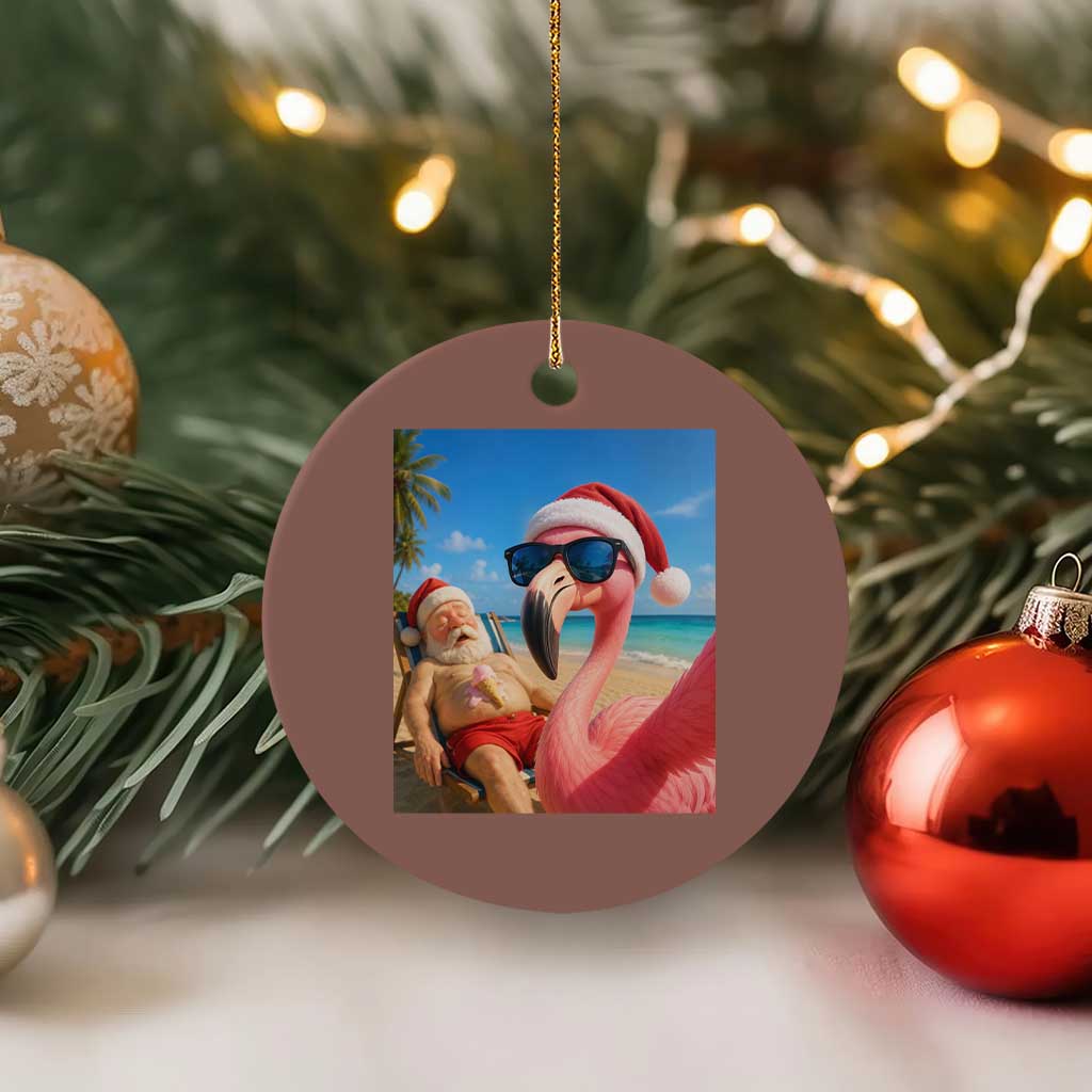Funny Flamingo Beach Selfie Ceramic Ornament Christmas in July TS14 1pc Mocha Print Your Wear