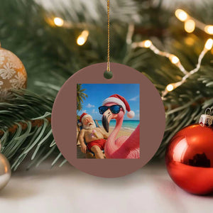 Funny Flamingo Beach Selfie Ceramic Ornament Christmas in July TS14 1pc Mocha Print Your Wear