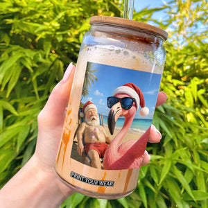 Funny Flamingo Beach Selfie Glass Can Christmas in July TS14 Black Print Your Wear