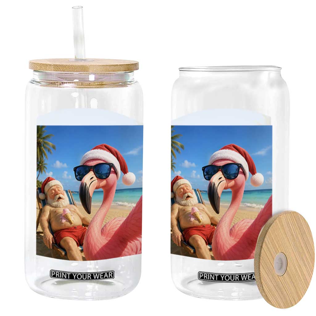 Funny Flamingo Beach Selfie Glass Can Christmas in July TS14 Print Your Wear