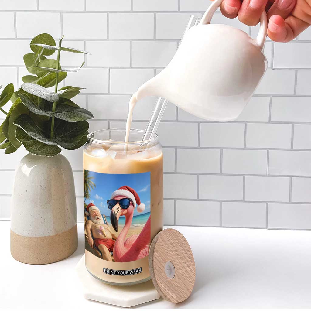 Funny Flamingo Beach Selfie Glass Can Christmas in July TS14 Print Your Wear