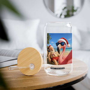 Funny Flamingo Beach Selfie Glass Can Christmas in July TS14 Print Your Wear
