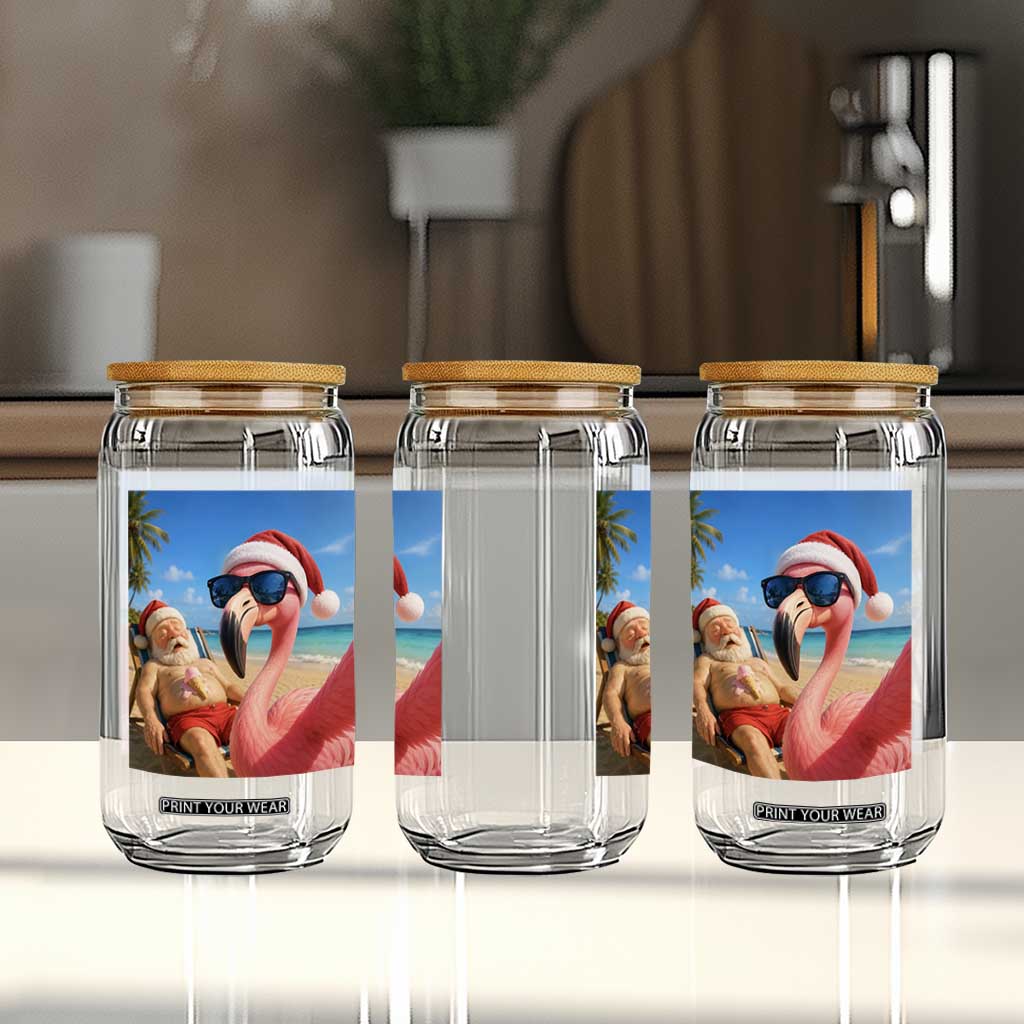 Funny Flamingo Beach Selfie Glass Can Christmas in July TS14 Print Your Wear
