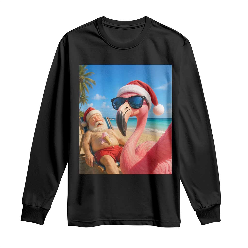 Funny Flamingo Beach Selfie Long Sleeve Shirt Christmas in July TS14 Black Print Your Wear