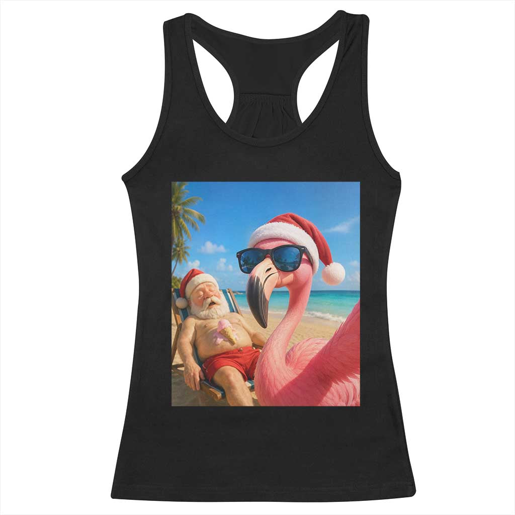 Funny Flamingo Beach Selfie Racerback Tank Top Christmas in July TS14 Black Print Your Wear