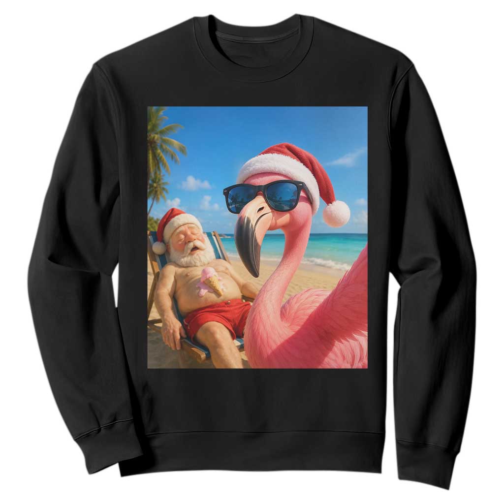 Funny Flamingo Beach Selfie Sweatshirt Christmas in July TS14 Black Print Your Wear