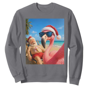 Funny Flamingo Beach Selfie Sweatshirt Christmas in July TS14 Charcoal Print Your Wear