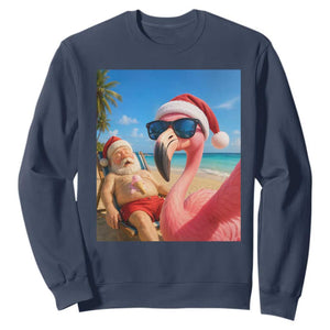 Funny Flamingo Beach Selfie Sweatshirt Christmas in July TS14 Navy Print Your Wear
