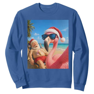 Funny Flamingo Beach Selfie Sweatshirt Christmas in July TS14 Royal Blue Print Your Wear