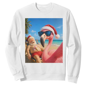 Funny Flamingo Beach Selfie Sweatshirt Christmas in July TS14 White Print Your Wear