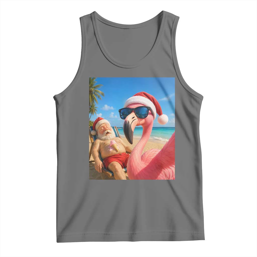 Funny Flamingo Beach Selfie Tank Top Christmas in July TS14 Black Heather Print Your Wear