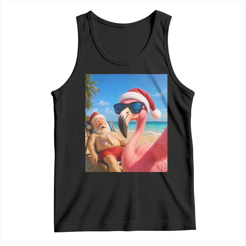 Funny Flamingo Beach Selfie Tank Top Christmas in July TS14 Black Print Your Wear