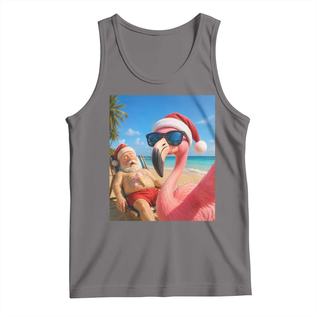 Funny Flamingo Beach Selfie Tank Top Christmas in July TS14 Deep Heather Print Your Wear
