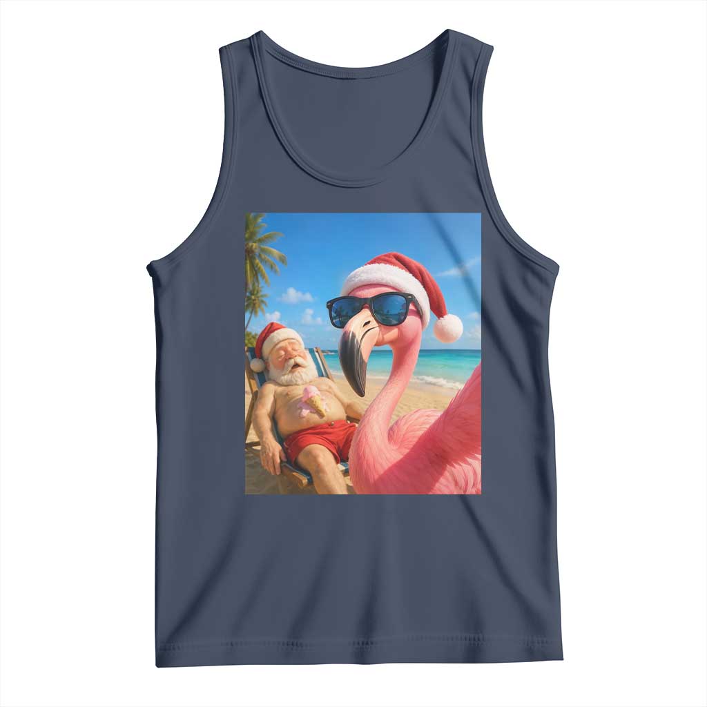 Funny Flamingo Beach Selfie Tank Top Christmas in July TS14 Navy Print Your Wear