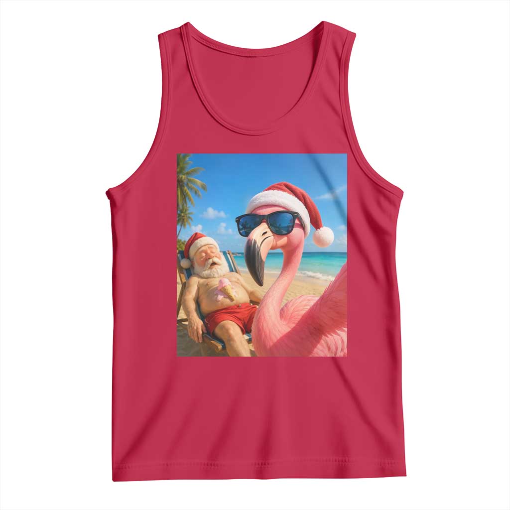 Funny Flamingo Beach Selfie Tank Top Christmas in July TS14 Red Print Your Wear