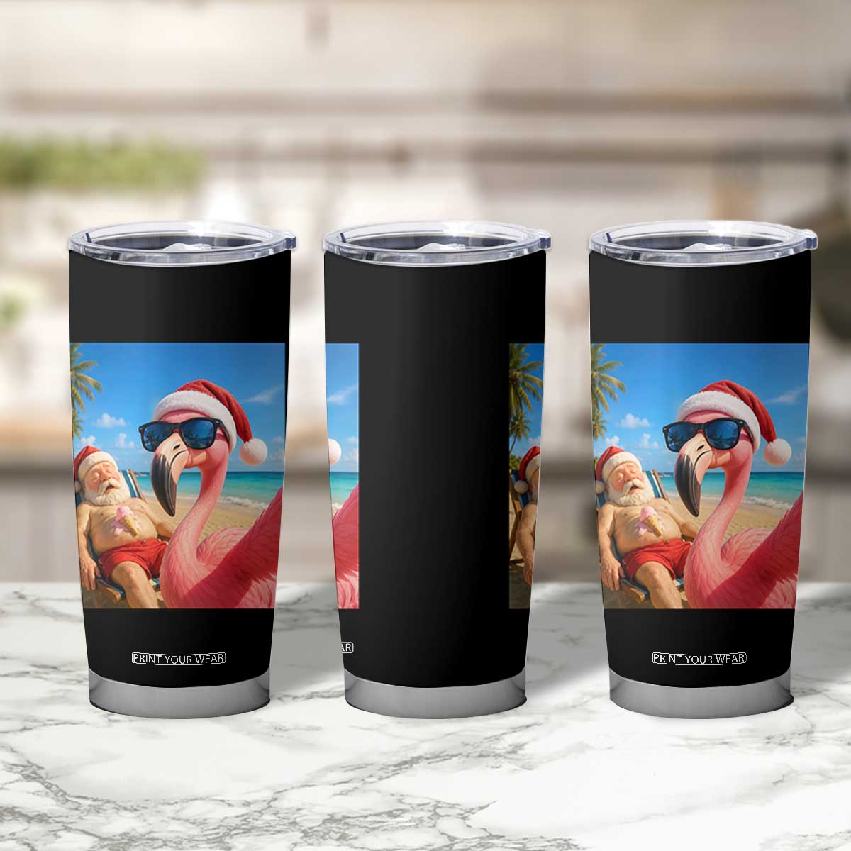 Funny Flamingo Beach Selfie Tumbler Cup Christmas in July TS14 Print Your Wear