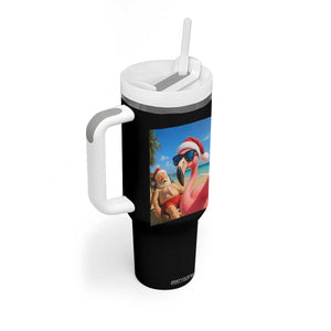Funny Flamingo Beach Selfie Tumbler With Handle Christmas in July TS14 Print Your Wear