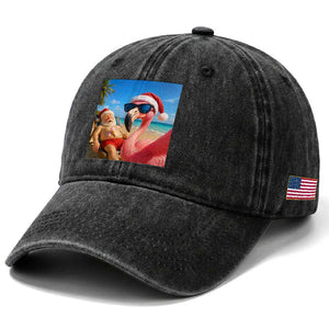 Funny Flamingo Beach Selfie Washed Cotton Baseball Cap Christmas in July TS14 Print Your Wear
