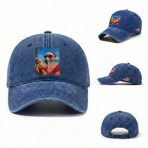 Funny Flamingo Beach Selfie Washed Cotton Baseball Cap Christmas in July TS14 Washed Cap Universal Fit Royal Blue Print Your Wear