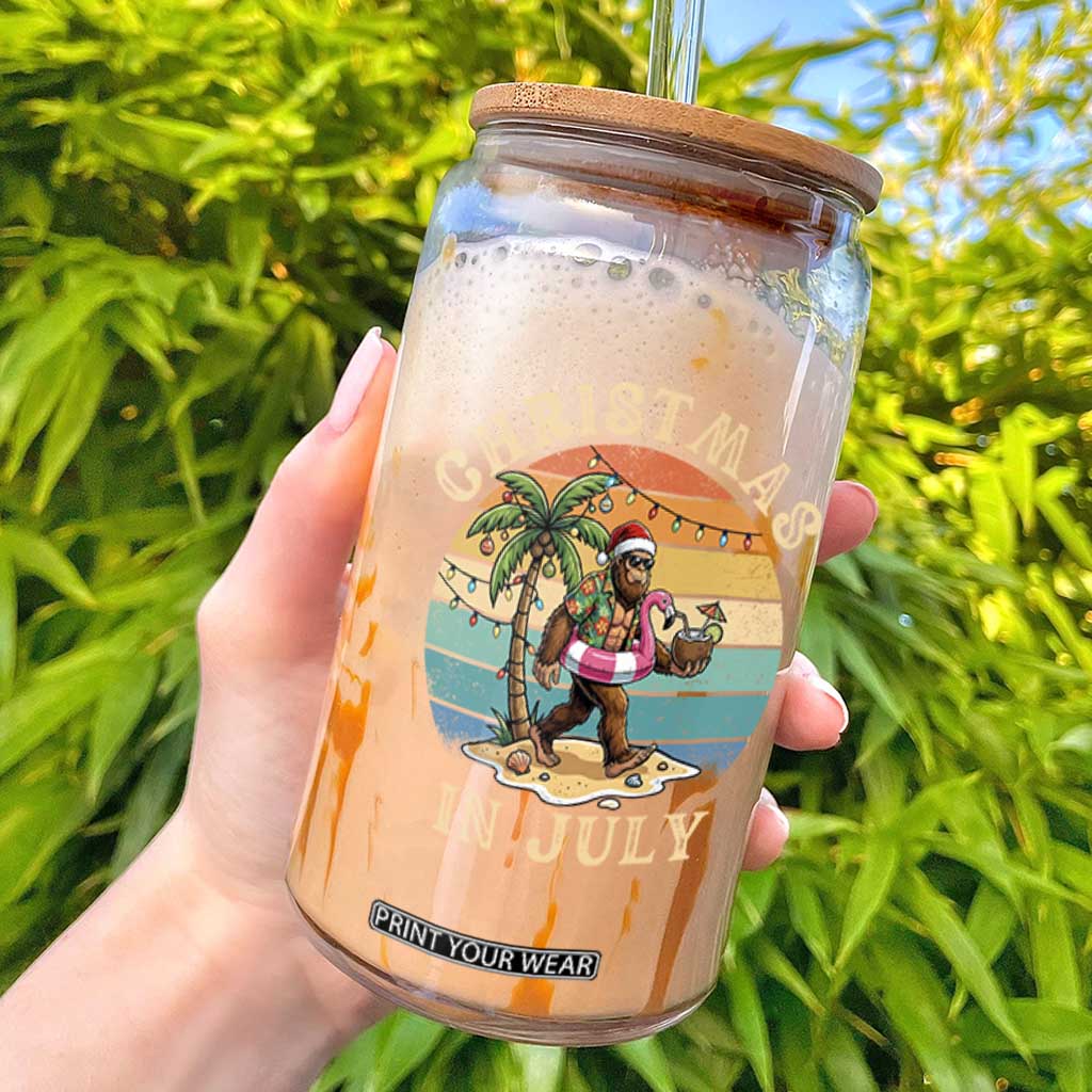Funny Bigfoot Christmas In July Beach Vacation Glass Can TS14 Black Print Your Wear