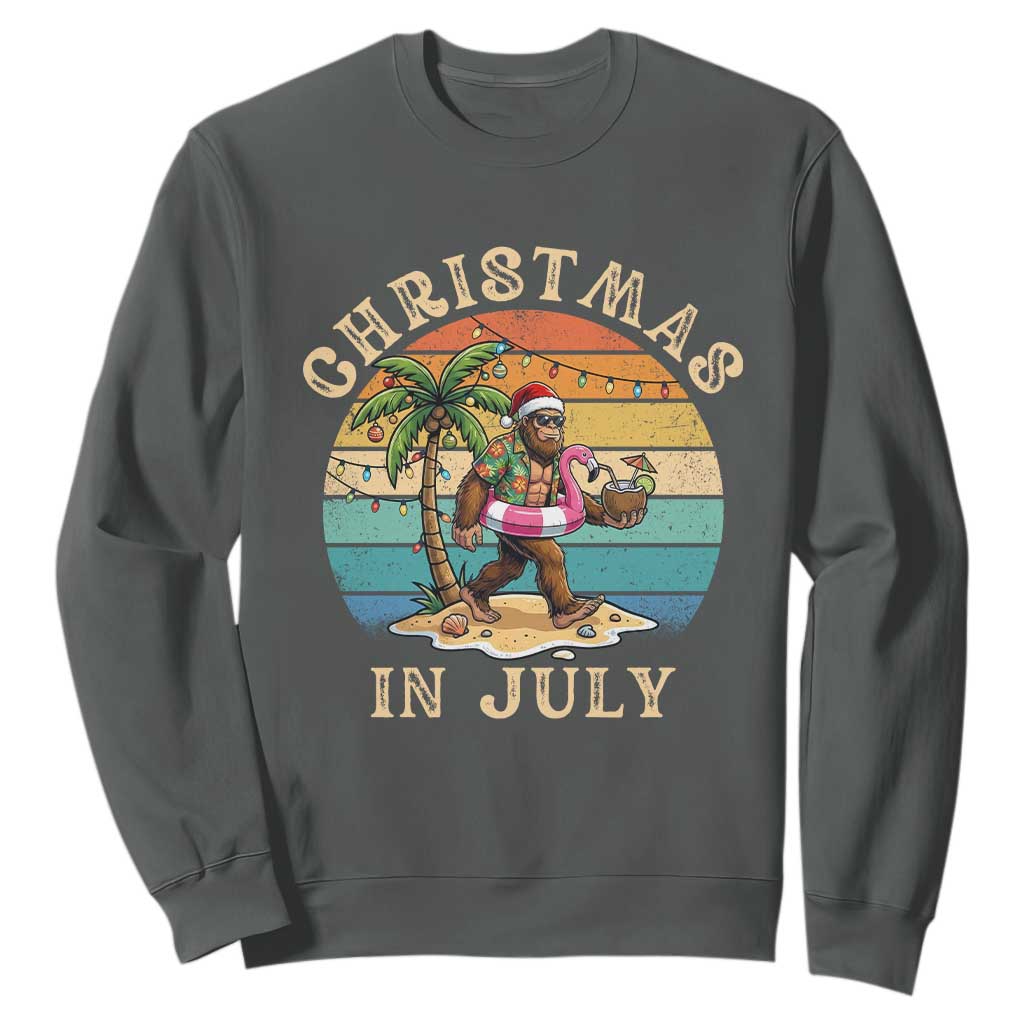 Funny Bigfoot Christmas In July Beach Vacation Sweatshirt TS14 Dark Heather Print Your Wear