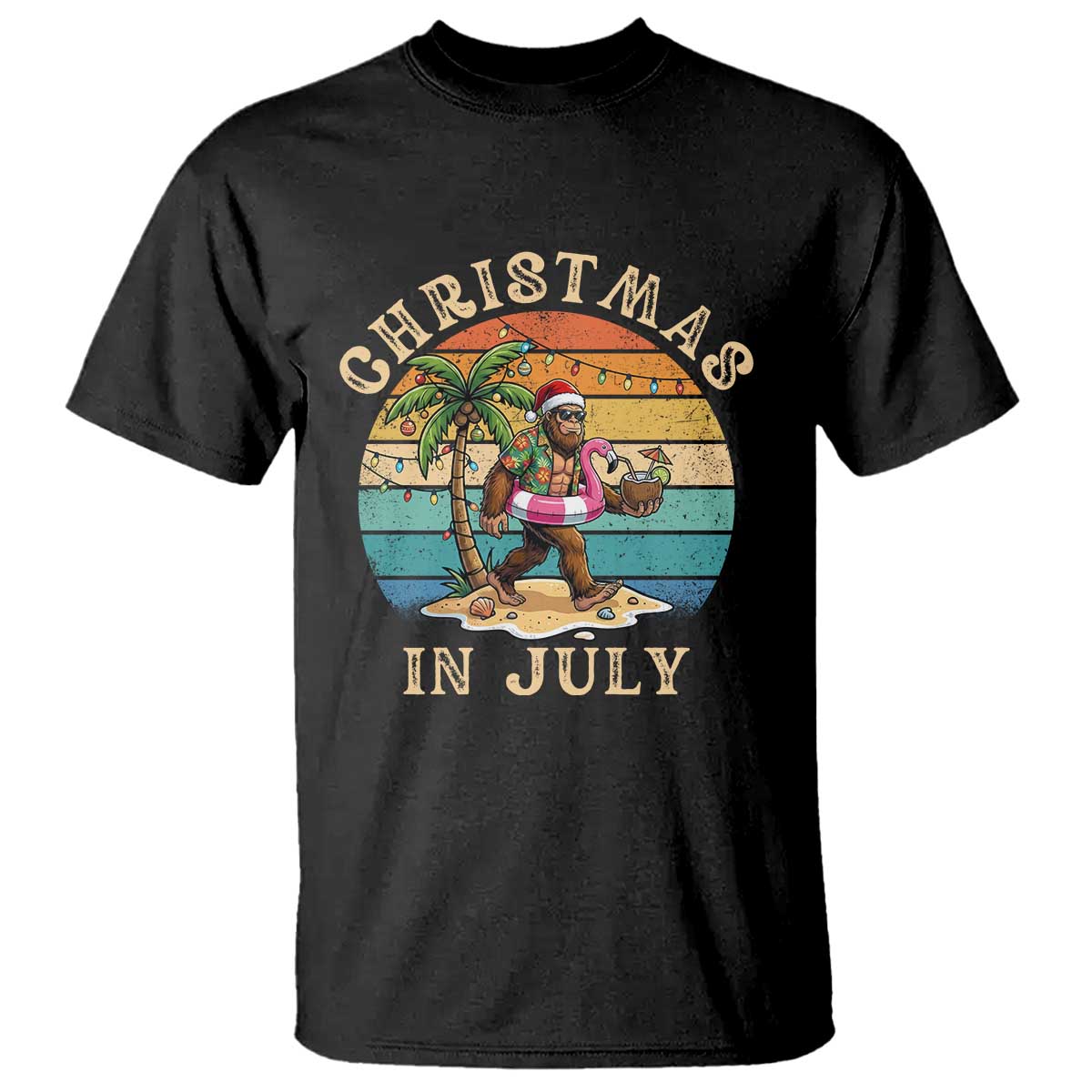 Funny Bigfoot Christmas In July Beach Vacation T Shirt TS14 Black Print Your Wear