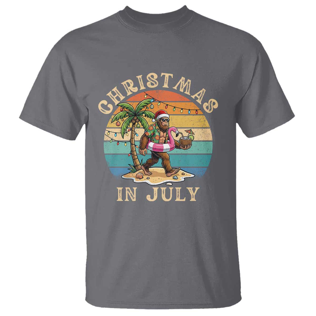 Funny Bigfoot Christmas In July Beach Vacation T Shirt TS14 Charcoal Print Your Wear
